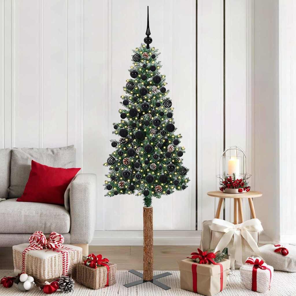 Slim Christmas Tree with 300 LEDs Green and White 180 cm